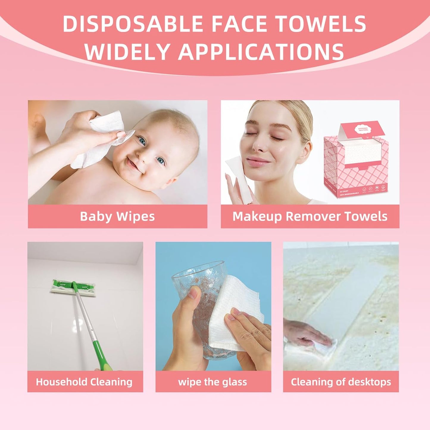 Disposable Face Towels, 10"×12" Facial Towelettes Disposable, Makeup Remover Dry Wipes for Sensitive Skin, Makeup Removing, Cleansing, Nursing, Travel