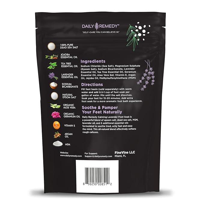 Calming Lavender Foot Soak with Epsom Salt, Made in USA, Foot Soak Soothes Tired Feet, Athletes Foot, Stubborn Foot Odor, Softens Calluses & Helps Treat Toenail, 16 oz 1 lb