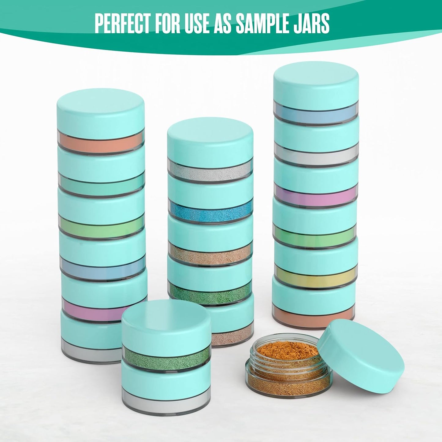 Houseables Sample Containers, Lip Balm Containers, Sample Jars, Mini Jars with Lids, Small, Empty, Makeup, Powder, Gloss, Cosmetic, Tiny, Chapstick, Dab, Wax, Scrub, Little, Blue Plastic, 3 Gram, 50PK