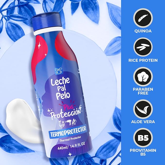 Leche Pal Pelo - Colored Hair; Thermal Protectant Treatment with Natural Quinoa, Provitamin B5, Rice Protein and Aloe Vera - 14.9 Ounces. Tratamiento Termoprotector Para Cabellos Tenidos.