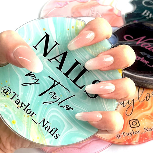 Custom Nail Photo Props Personalized Acrylic Nailfie Disk with Social Media Salon Nail Art Display Plate Gift for Nail Artist
