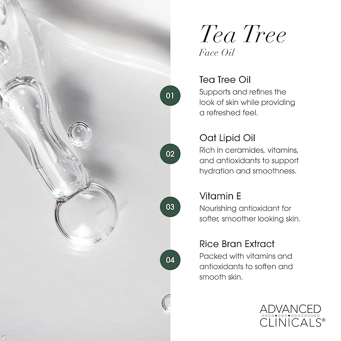 Advanced Clinicals Tea Tree Oil For Skin Facial Serum | Tea Tree Serum For Face With Vitamin E + Botanicals To Help Improve Appearance Of Large Pores & Skin Tone For Smoother Looking Skin, 2-Pack