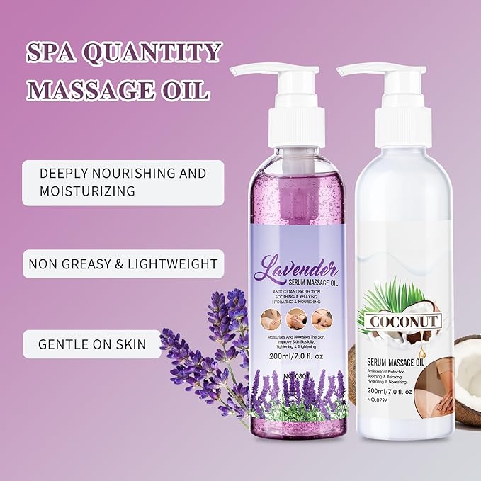 Body Massage Oil Serum, Joint Massage Oil Serum, Lavender & Coconut Massage Gel Refreshing Non-Greasy Moisturizing Body Oil Serum for Men & Women 7 fl.oz X 2