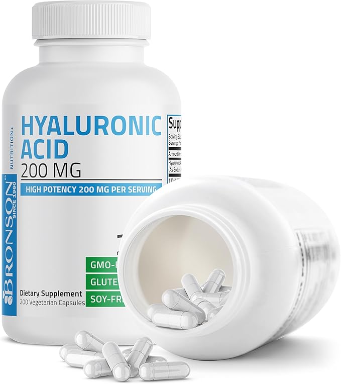 Bronson Hyaluronic Acid 200 MG High Potency Joint Health & Healthy Skin Support, Non-GMO, 200 Vegetarian Capsules