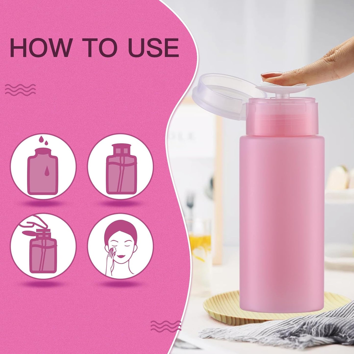 5.3oz Nail Polish Remover Bottle, 10PCS Push Down Pump Alcohol Dispenser, Empty Makeup Acetone Containers (Pink)