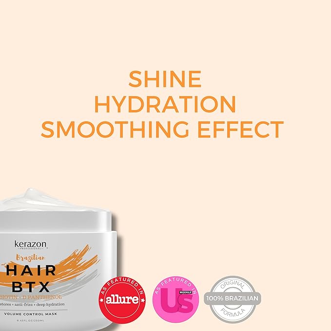 KERAZON Brazilian Hair BTX Treatment Mask 8oz 236ml provides repair for damaged, dry, smoothing, deep conditioning and hydration, nutrition, shine, softness, volume control and smoothness.