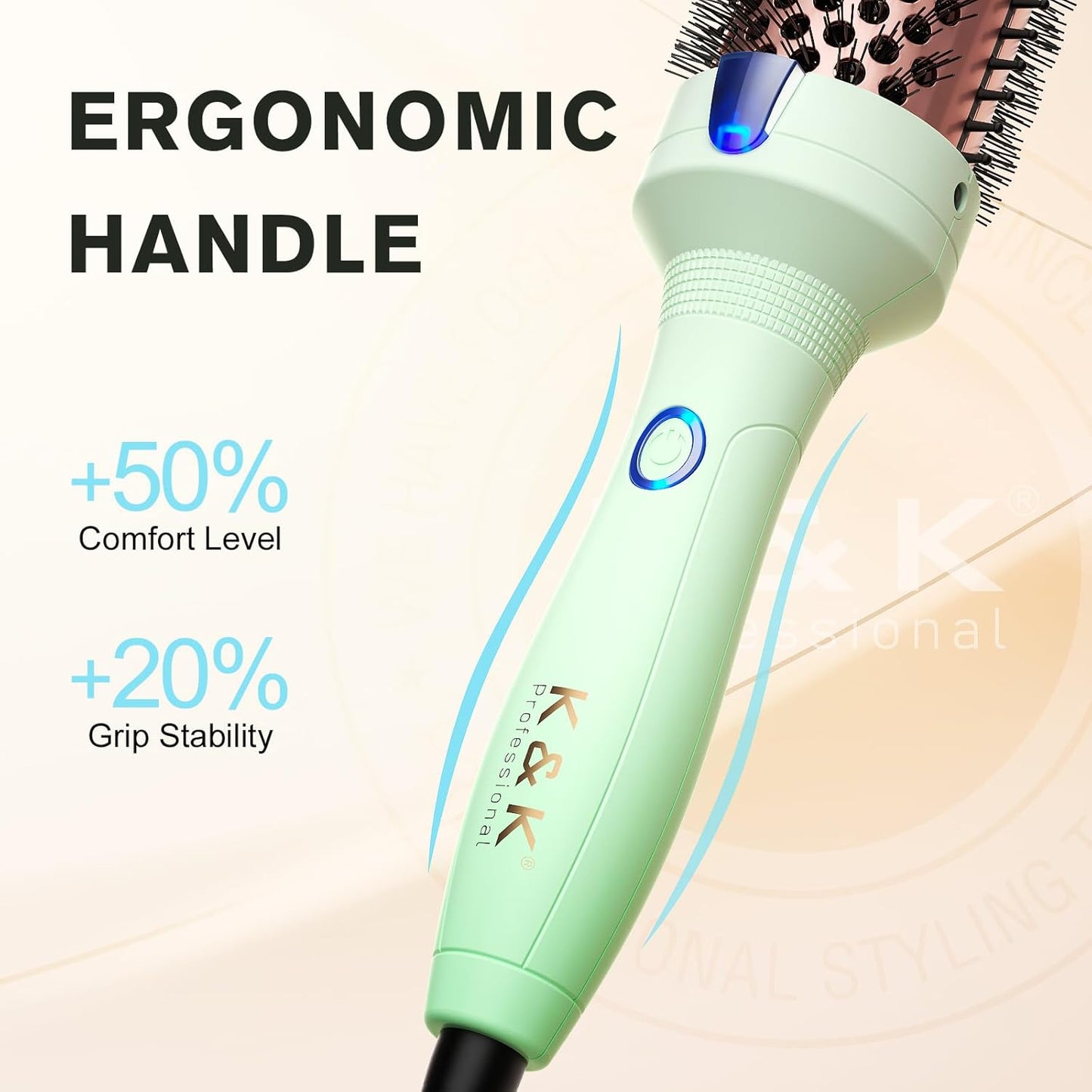 K&K Pro Thermal Brush, 1 1/2 Inch Ionic Heated Round Brush for Blowout Look, Tourmaline Ceramic Hot Bristle Get Natural Curls, Creates Salon-Quality Blowouts, Dual Voltage for Travel