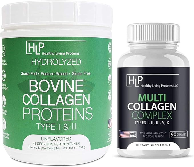 Healthy Living Proteins Bundle - 16oz Bovine Collagen Powder & 90ct Multi Collagen Gummies