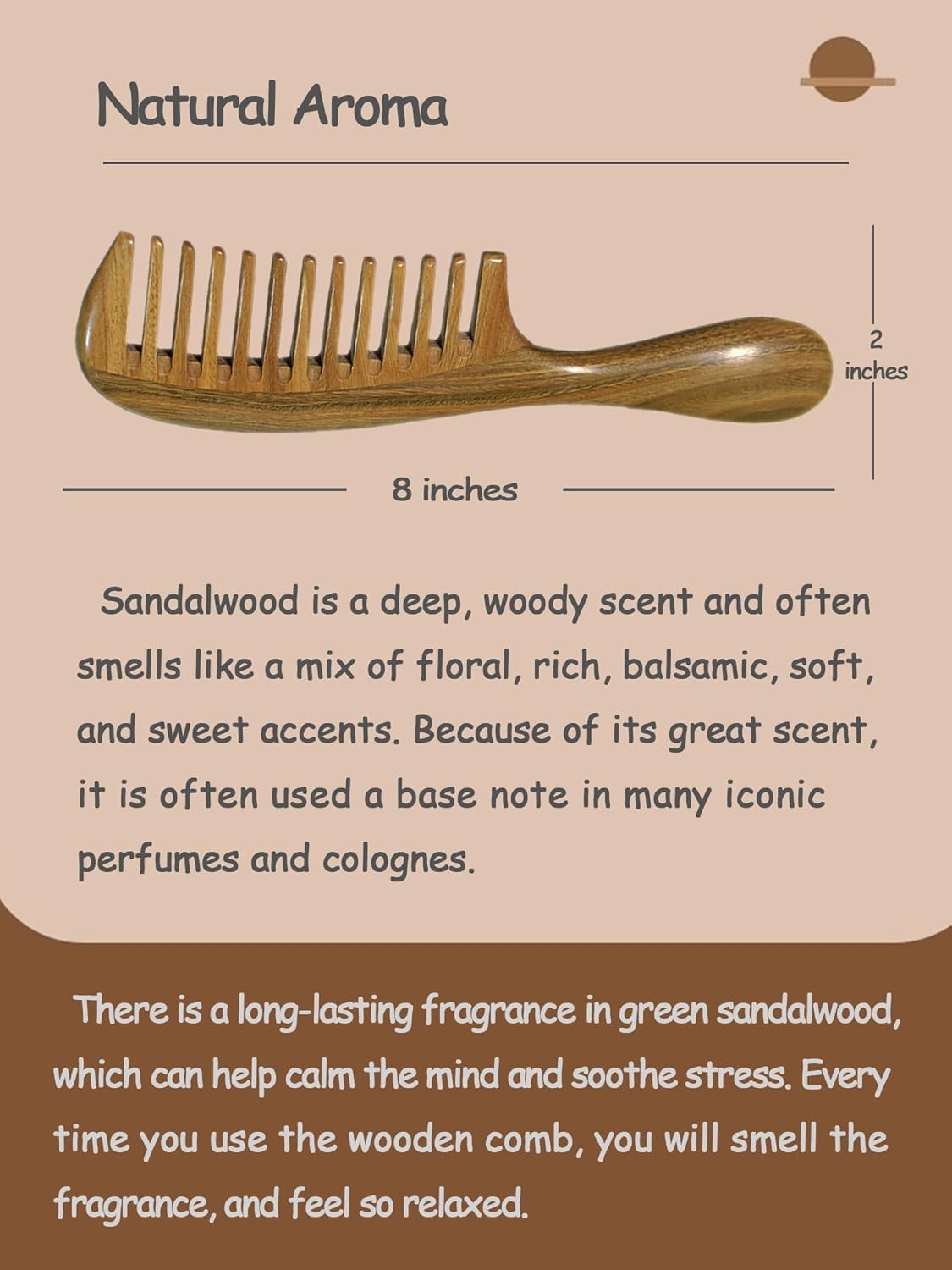 Green Sandalwood Wide Tooth Hair Comb with Handle - Detangling Brush for Curly/Coily Hair, Split Ends Repair & Gentle Scalp Care (Anti-Static Wooden Design)