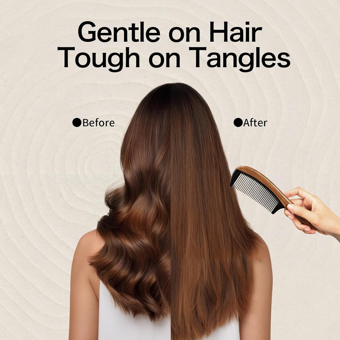 Onedor Handmade Buffalo Horn and Sandalwood Hair Combs - Anti-Static Natural Scent Wooden Detangler (Fine Tooth)