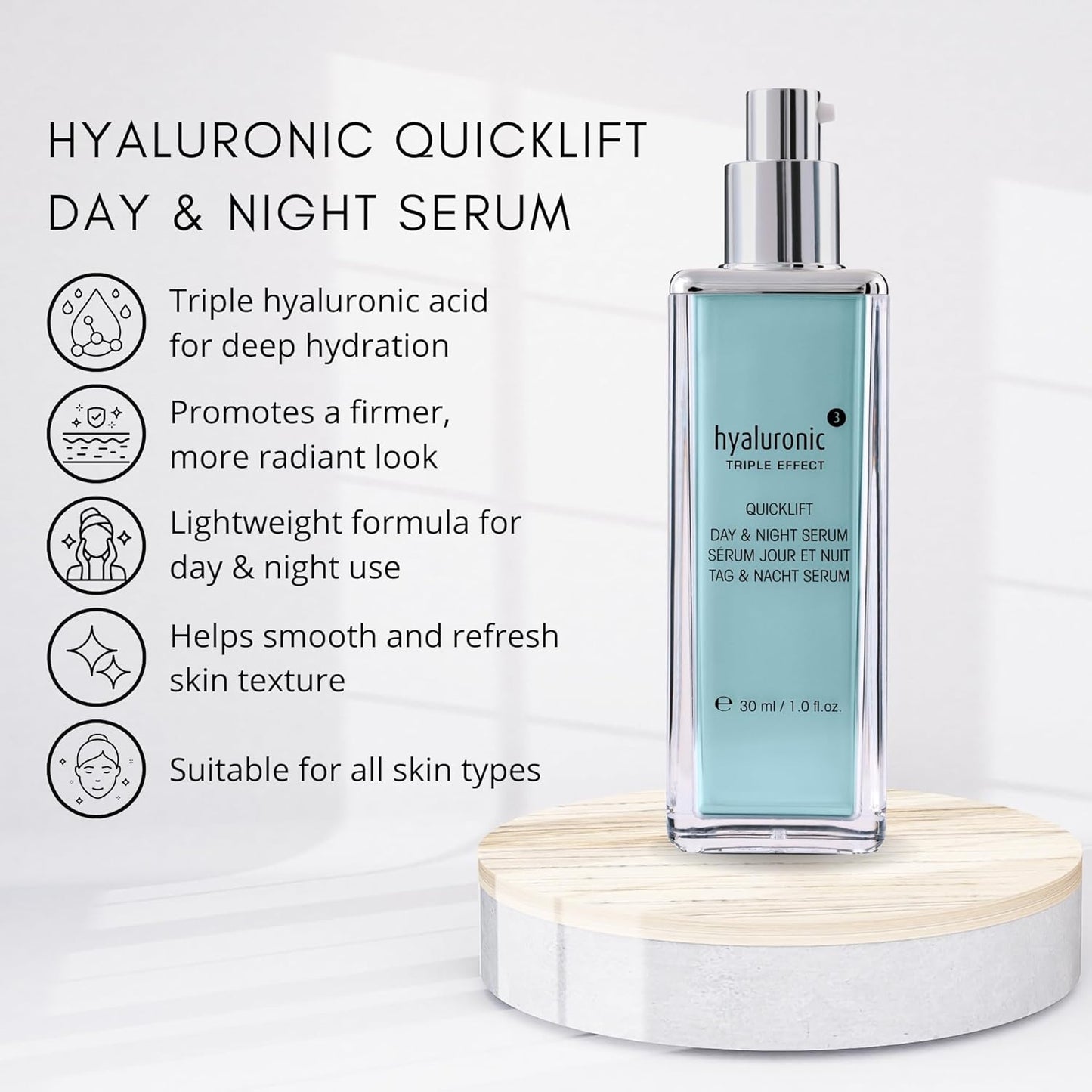êb être belle Quicklift Day & Night Serum with Hyaluronic Acid 3D, Skin Care for Women, Lightweight Hydrating & Moisturizing Serum, Made with Hyaluronic Acid for All Skin Types, 30 mL