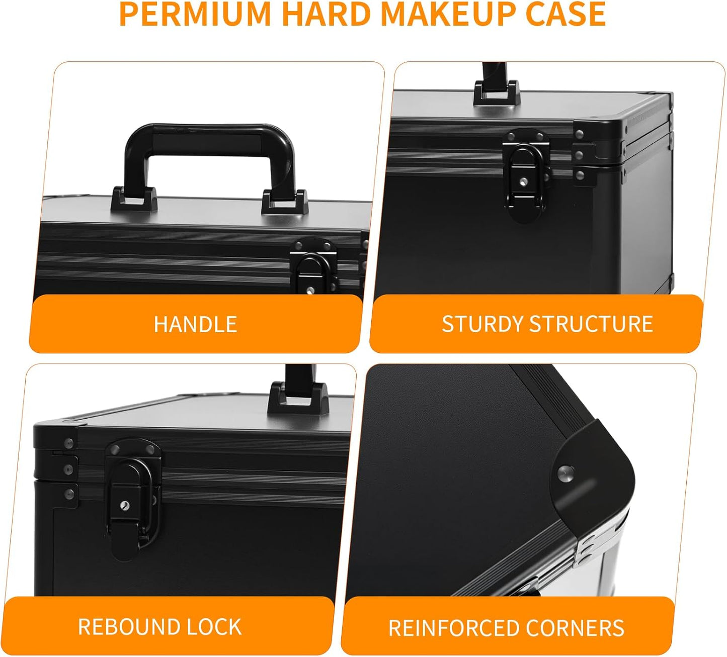 CHENGLIN Makeup Case with Lighted Mirror – Waterproof Travel Train Case, Cosmetic Organizer with Adjustable Dividers, Magnetic LED Mirror, Portable Makeup Suitcase for Women, Black