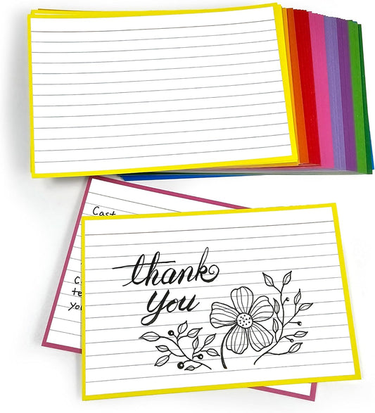 PPAPPAPPIYO 4x6 Lined Index Cards (Set of 50) Note Card, Study Cards, Flash Cards for Studying (Multicolor, 260gsm) (4x6)