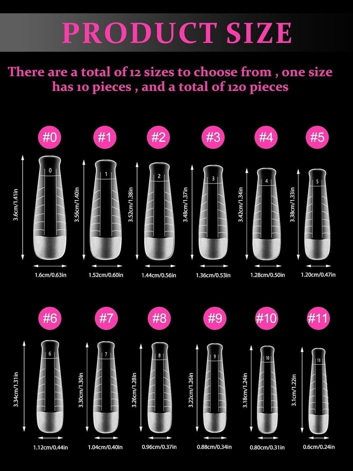 TOROKOM 120Pcs Poly Extension Gel Dual Nail Forms T-Shapes Clear Nail Forms Full Cover Coffin Nail Molds 12 Sizes for Gel Manicure Nail Art Design Salon&DIY