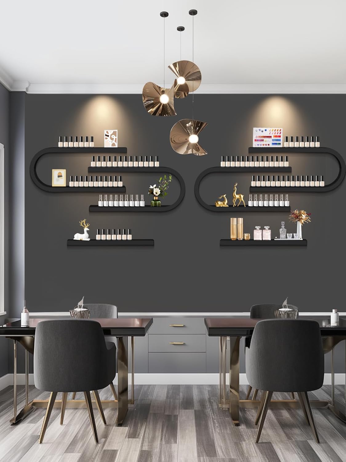 EBANKU 6PCS U Shape Nail Polish Racks Heavy Duty Nail Shelfs for Wall Nail Polish Display Rack Cosmetic Display Cases Nail Polish Organizer Wall Shelf for Home Spa Nail Salon(Black)