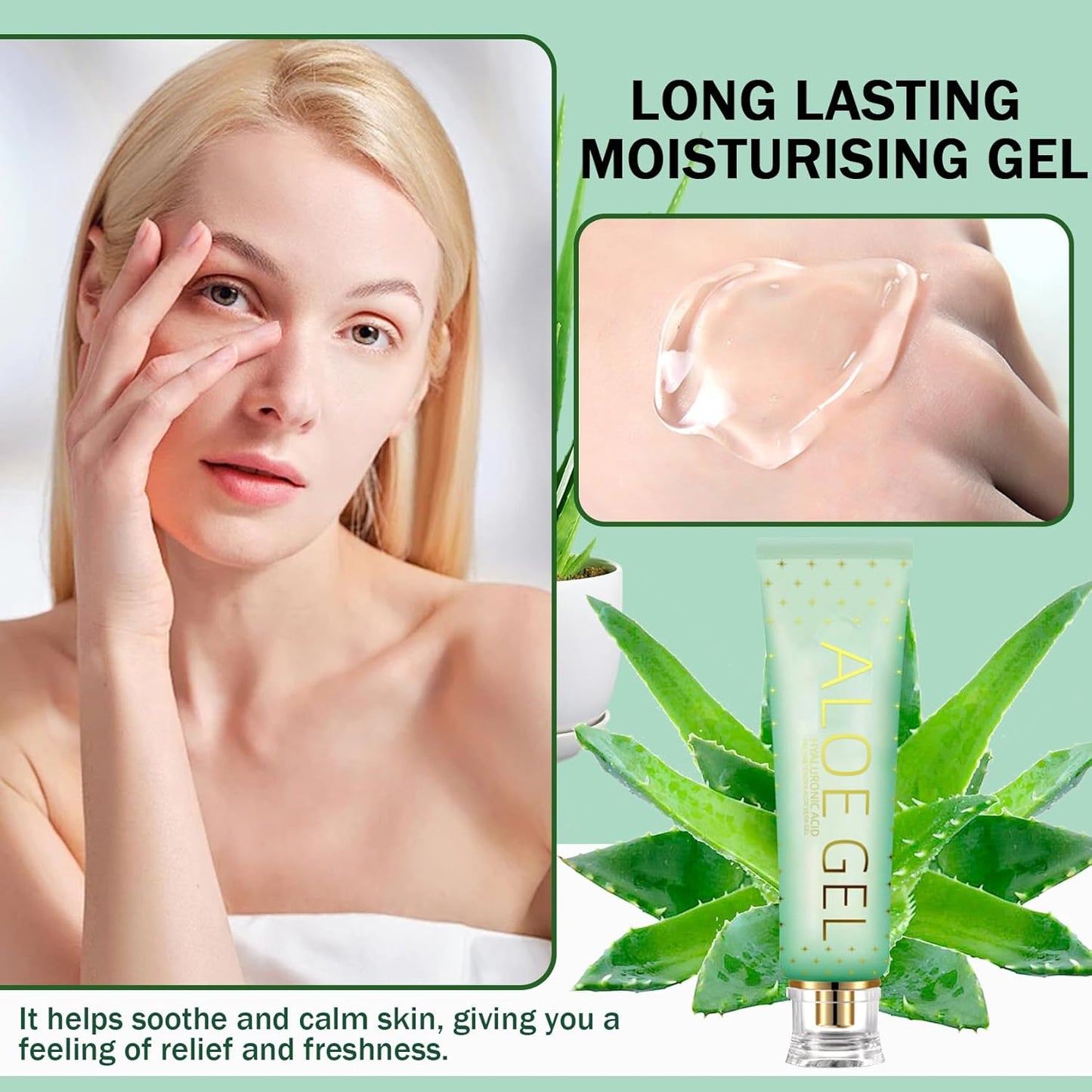 Moisturizing Gel for Face & Body,Non-sticky Gel After Sun Aloe Lotion Skin Care,Fast Absorbing Long Lasting Refreshing Hydrating Face Moisturizer for All Skin Types 09