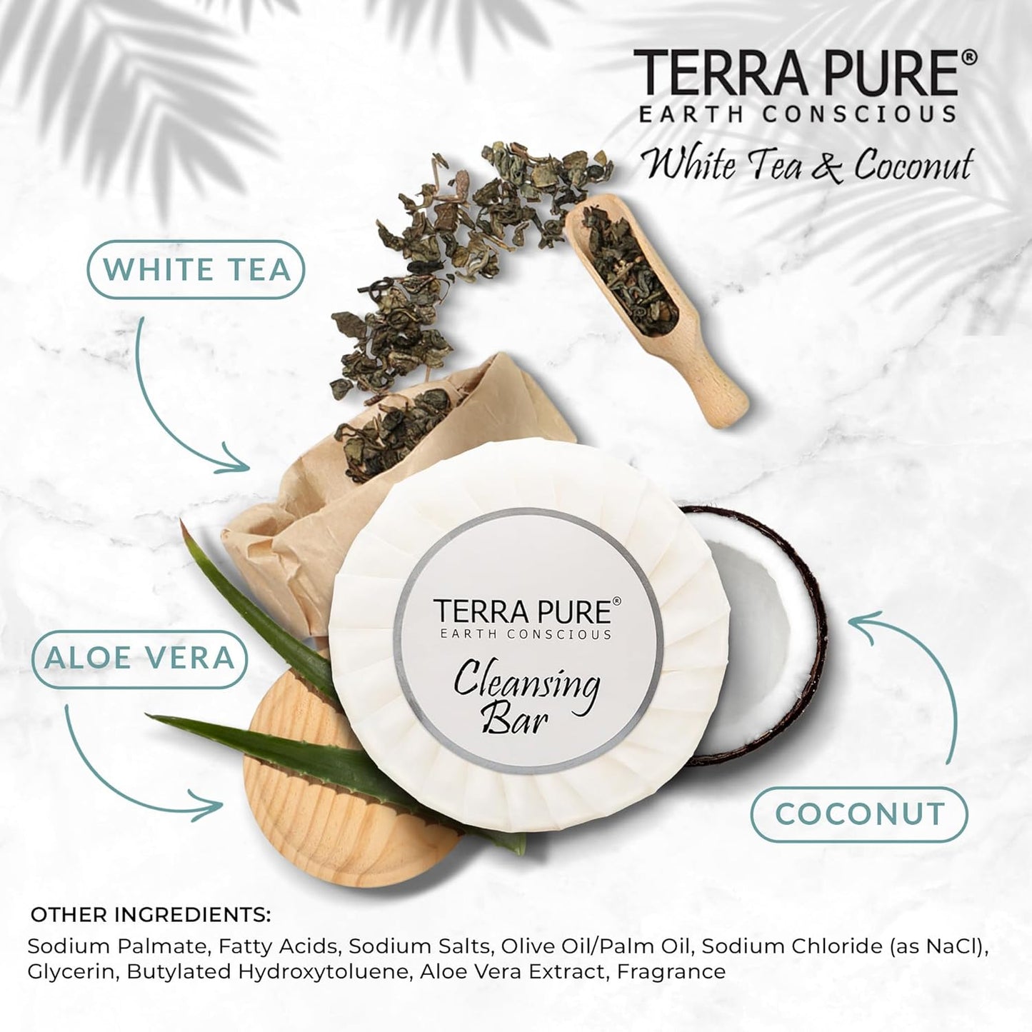 Terra Pure White Tea & Coconut Soap | Travel Size Toiletries Bulk Set for Hotel Essentials | 0.6 oz Bar Soap | 300 Pieces