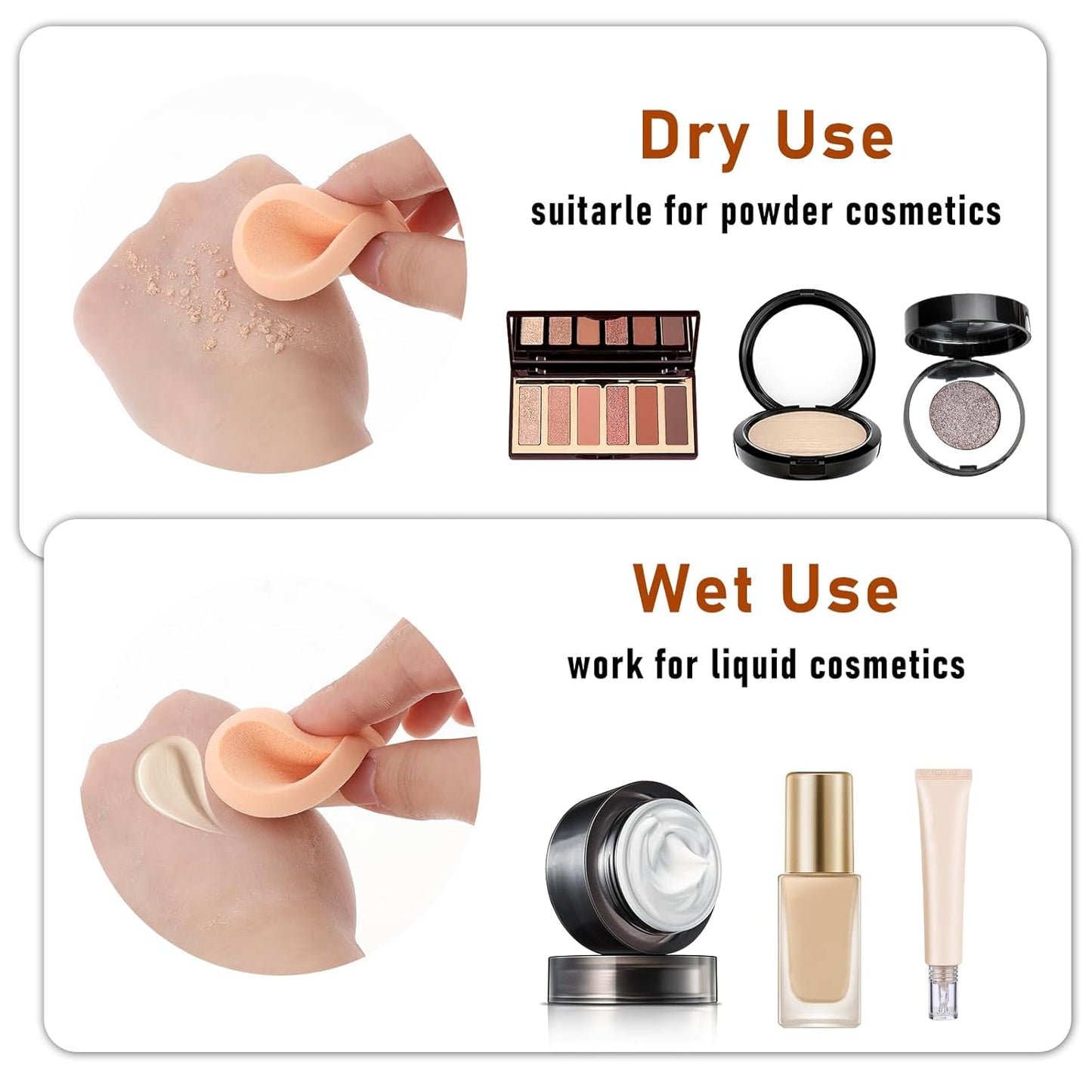 Jeffdad 12 Pcs Round Makeup Sponges, Facial Powder Puff Cosmetic Sponge Round Foam Pad Beauty Makeup Eye Foundation Powder Blender for All Skin Types Wet and Dry Dual Use(Skin color + white)