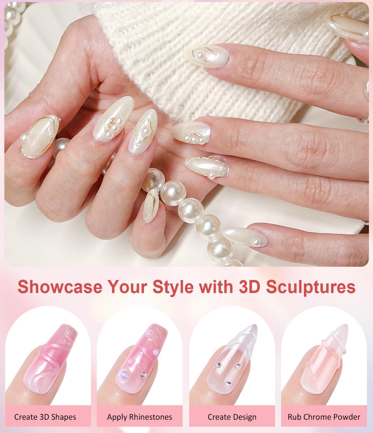 Gold Chrome Nail Powder - Metallic Mirror Effect Nail Chrome Powders Silver Chrome Powders for Nails Glitter, Pigment Holo Chrome Gold Nail Powder with 4 Eyeshadow Sticks