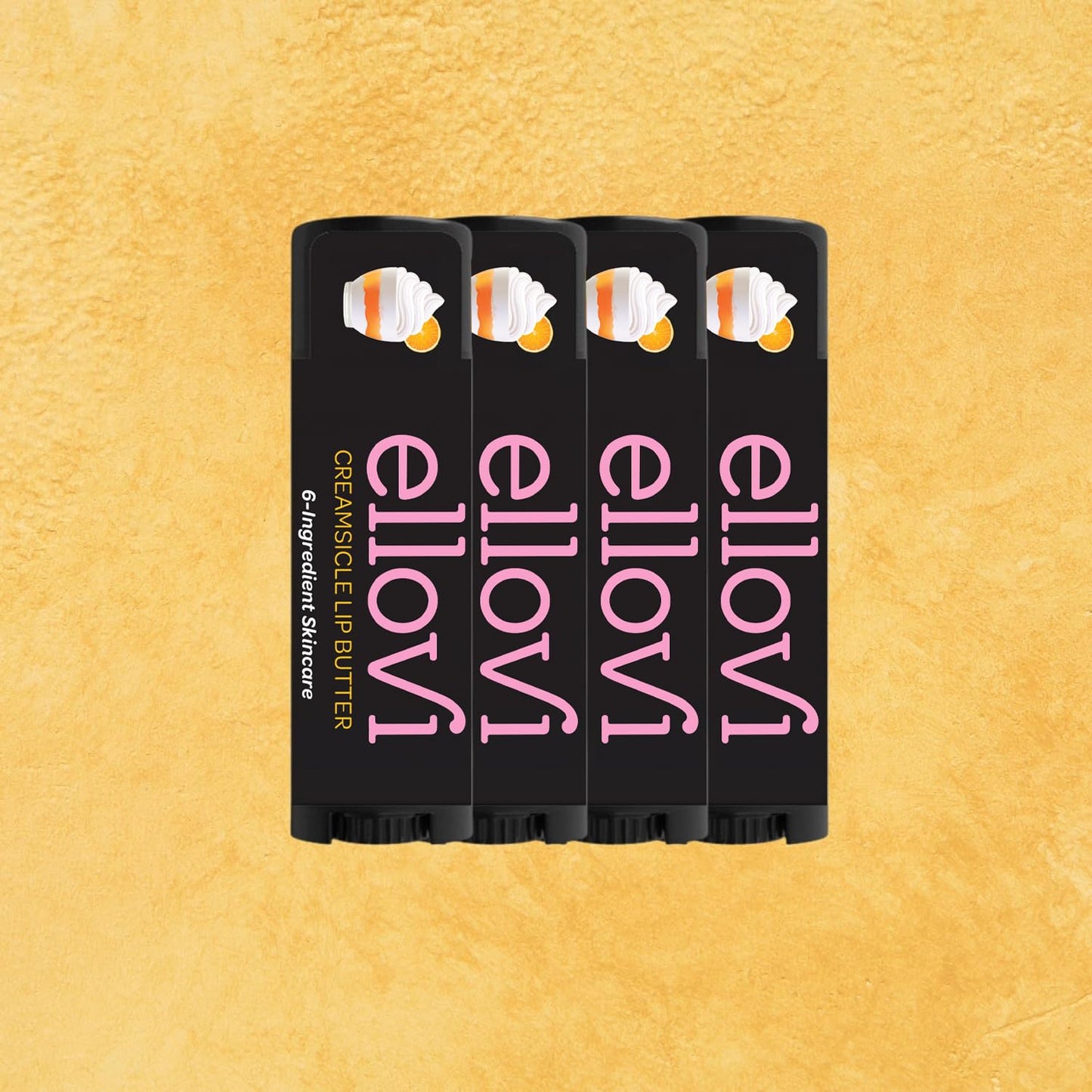 Ellovi Natural Lip Butter Lip Balm - Creamsicle - Pure Enough to Eat - Made With Just 6 Vegan Ingredients - 100% Natural & Organic Moisturizing Lip Care for All Day Hydration (4-Pack)