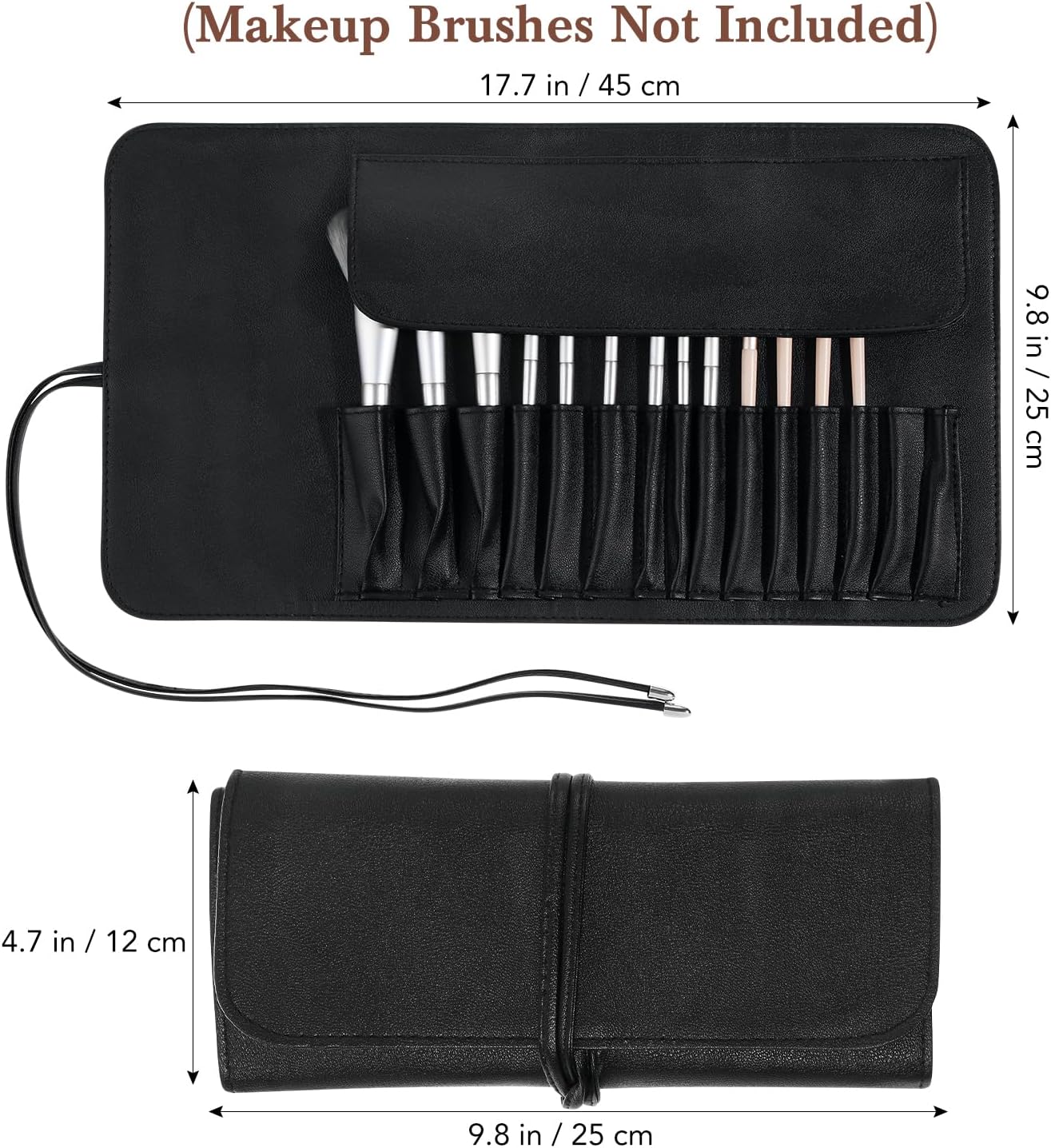 Makeup Brush Case Travel, Makeup Brush Case Roll Up, Brush Holder Organizer Pouch Cosmetic Bag for Travel, Rolling Bag Storage Case PU Leather