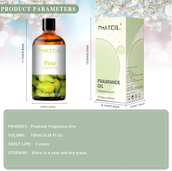 3.38FL.OZ Pear Fragrance Oils for Aromatherapy, Essential Oils for Diffusers for Home, Perfect for Diffuser, Yoga, Skin Care, DIY Candle and Soap Making - 100ml