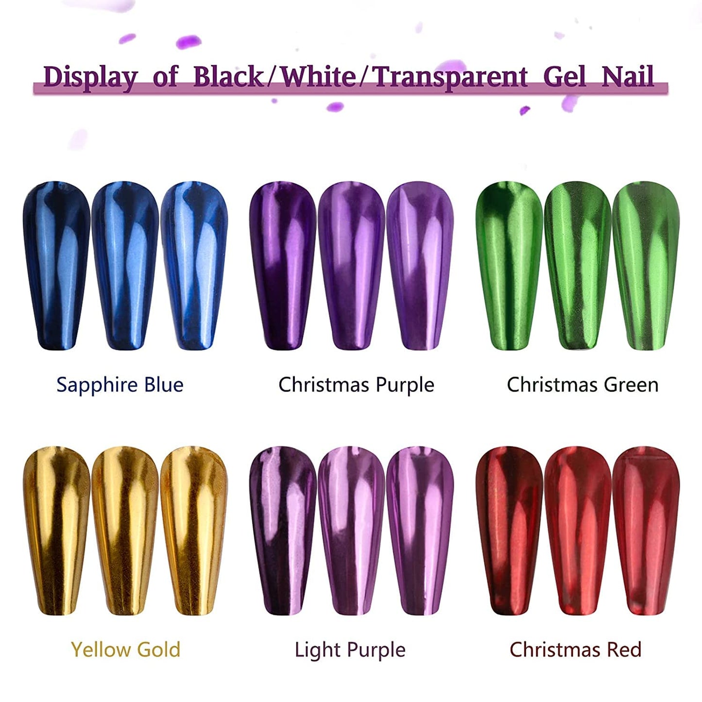 6 Box Chrome Nail Powder, Chrome Effect Nail Powder Set, Shiny Nail Glitter Powder with Magic Mirror Effect for Nail Art Design Decoration(Christmas Color Series)