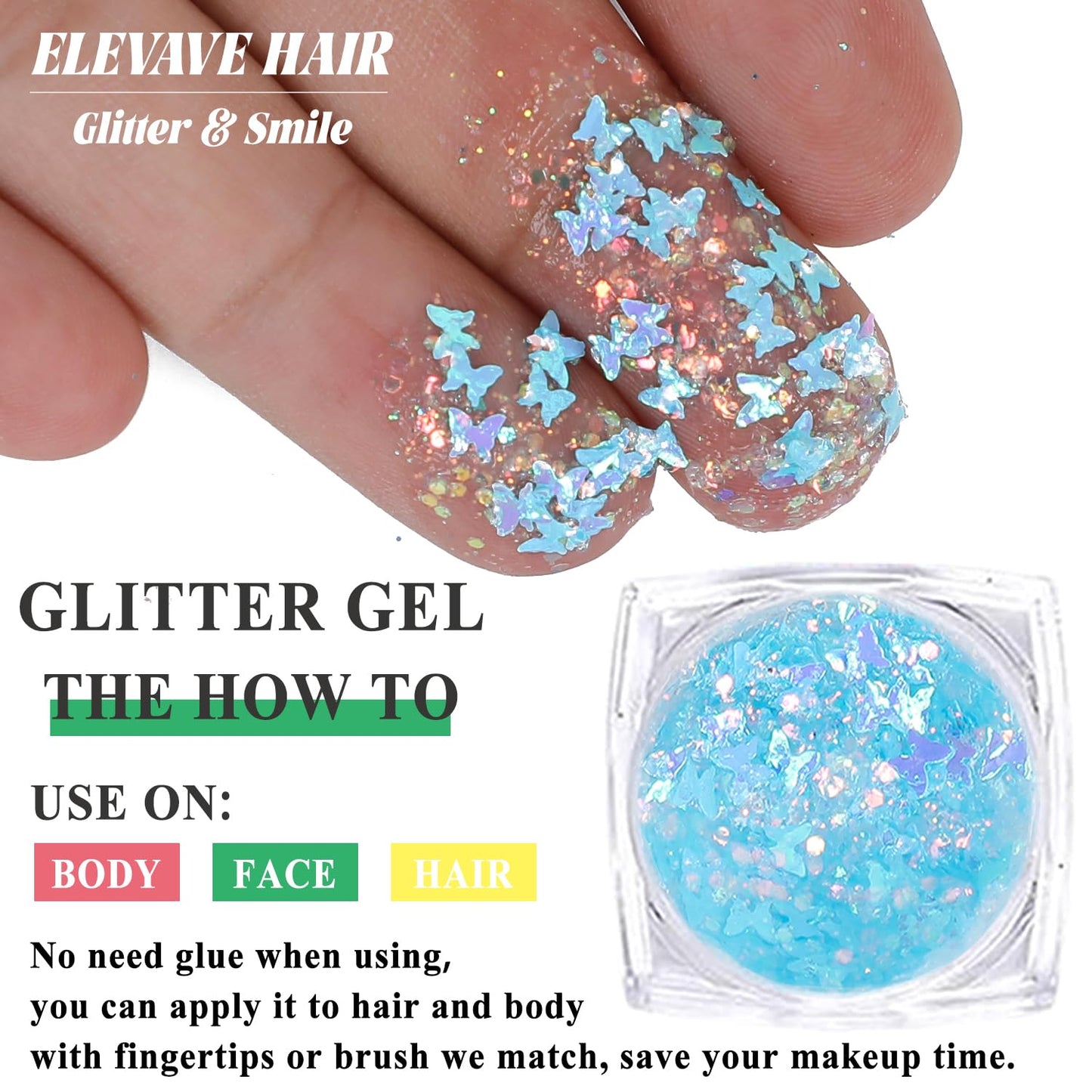 Body Glitter Face Glitter, Hair Glitter for Kids, 12 Shapes Fine Chunky Glitter Gel for Women Girls Makeup Sparkles Party Mermaid Sequins Rave Accessories Singer Concerts Festival (Blue Scheme)