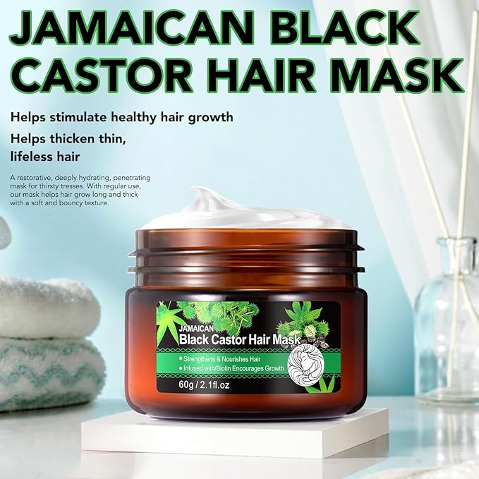 Jamaican Black Castor Hair Mask, Deep Repair Conditioning Castor Oil,Strengthens & Nourishes Hair Oil, Biotin Deep Treatment, Hair Mask to Repair Dry, Damaged & Frizzy Hair for All Hair Types
