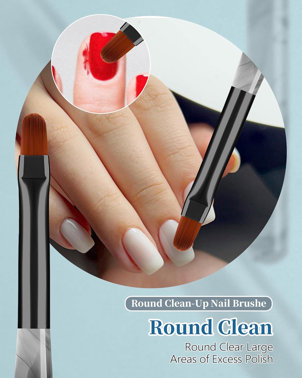 3PCS Nail Polish Clean Up Brush, Round&Falt&Angled Acetone Resistant Nail Brush for OPI Nail Polish Remover, Fingernail Cleaning Brushes at Home Nail Art and Designs(INk Black)