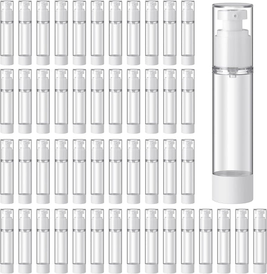 Sabary 60 Pcs Clear Airless Pump Bottles Refillable Cosmetic Travel Size Dispenser Vacuum Plastic Travel Bottles Empty Lotion Pump Dispenser Liquid Toiletry Container(1.7 oz)
