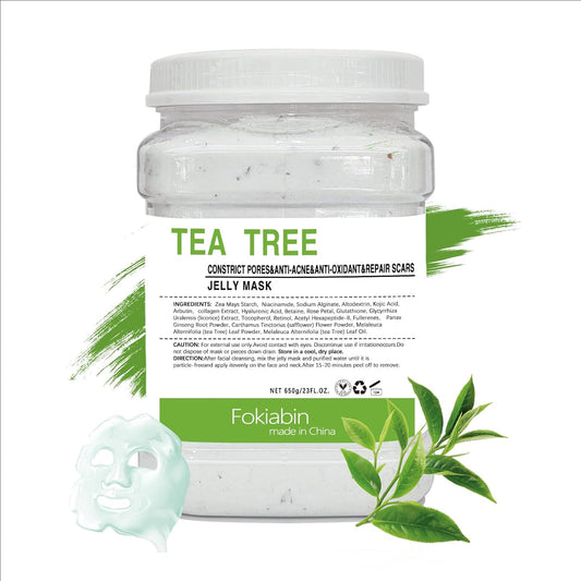 Jelly Mask for Facials, Hydrating & Moisturizing Peel-Off Rubber Gel Face Mask Skin Care for Deep Hydration & Glow, 23 Fl Oz Jar Professional Spa Use for All Skin Types with Tea Tree Essence