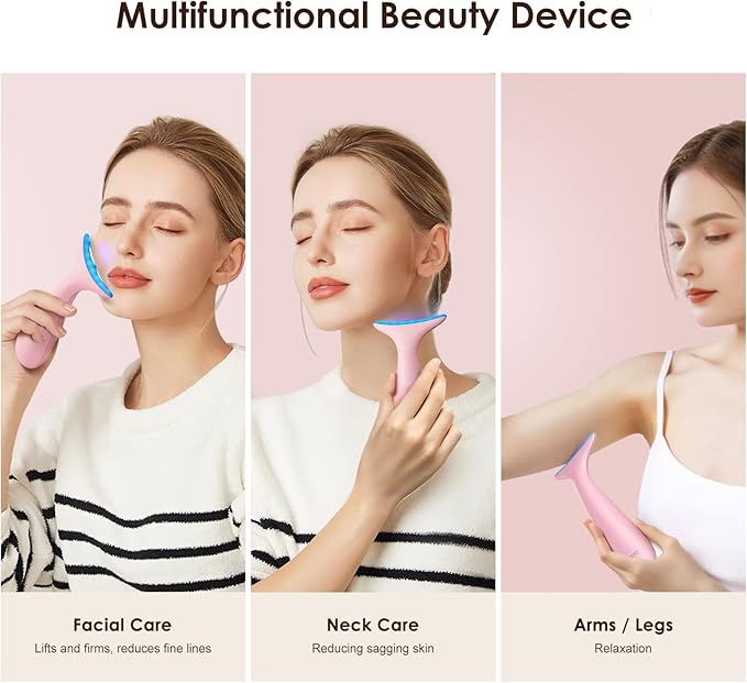 Facial and Neck Massager for Face, Neck - Skin Lifting & Firming - Wrinkle & Dark Circle Reducer - at Home Skin Care Face Sculpting Tool and Neck Massager-Pale Pink