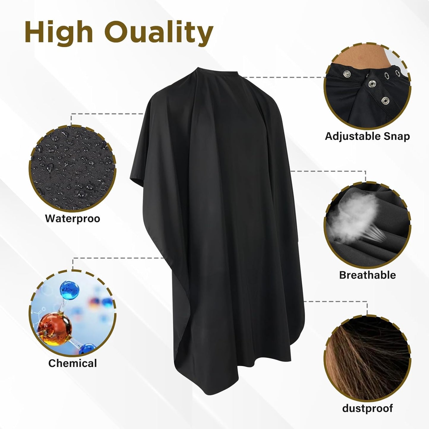 Professional Salon Hair Cutting Cape, Barber Cape for Men/Women, Adjustable Snap Button with Waterproof Hairdressing Salon Cape for Haircut, Coloring, Makeup, Styling(52" x 47"), Black