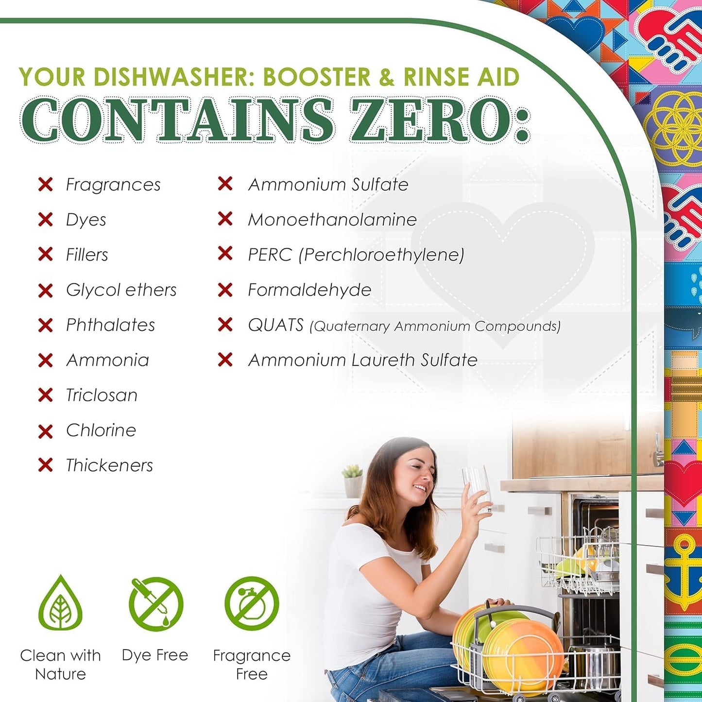 Truly Free Natural Dishwasher Booster & Rinse Aid - Non-Toxic Dishwashing Aid Formula, Removes Residue & Tough Dish Stains, Water Spot Remover - Pack of 3