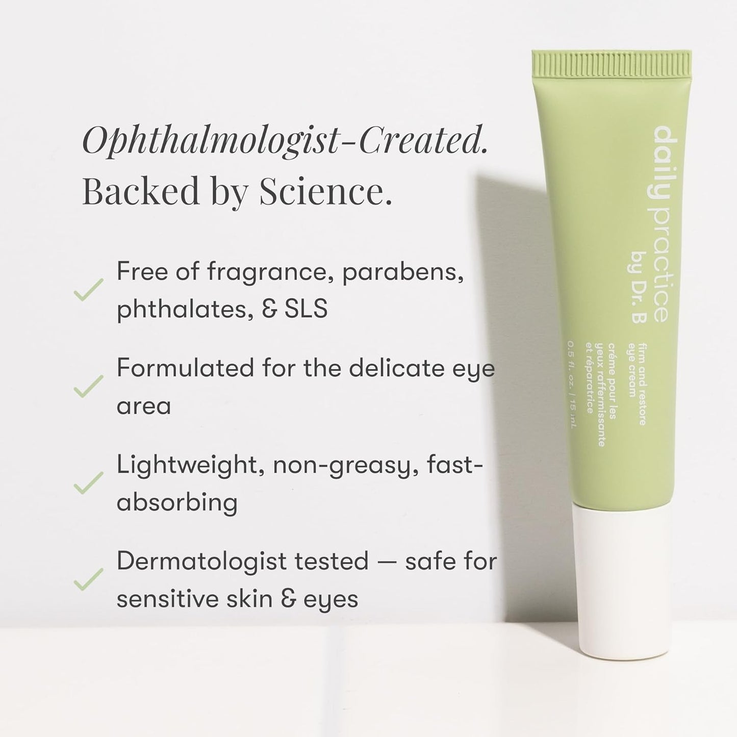 Daily Practice Dr. B Firm and Restore Eye Cream - Anti-Aging Under Eye Cream with Peptides & Hyaluronic Acid - Brightening, Hydrating for Dark Circles & Puffiness - Paraben- & Phthalate-Free - 15ml