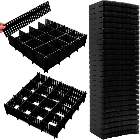 45 Pack Drawer Dividers, Plastic Adjustable Drawer Storage Organizer for Tidying Clutter Socks, Underwear, Makeup, Kitchen, Dresser Black