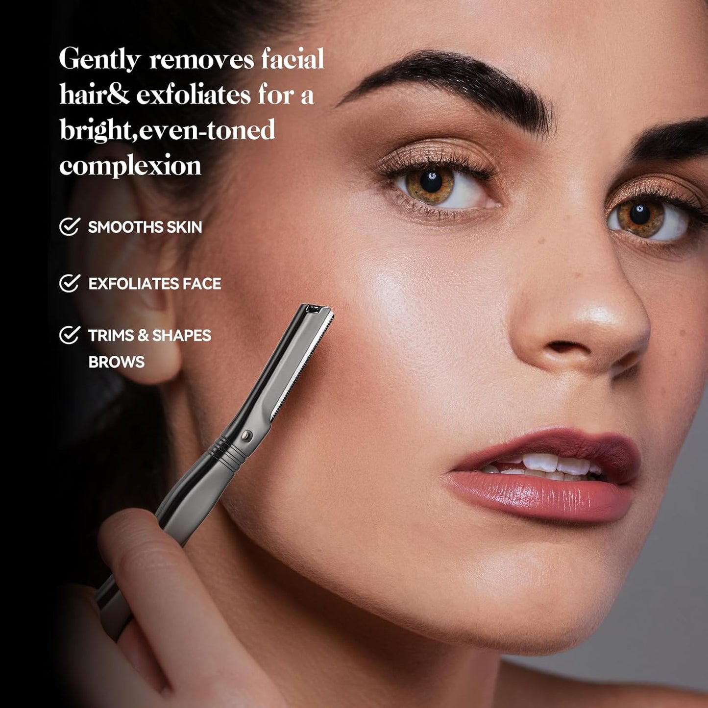 Eyebrow Razor for Women and Men, Face Razors for Women, Dermaplane Razor with Protective Silicone Cover, Reusable Metal Handle with 6 Refill Blades, Skin Care Tool - Matte Black