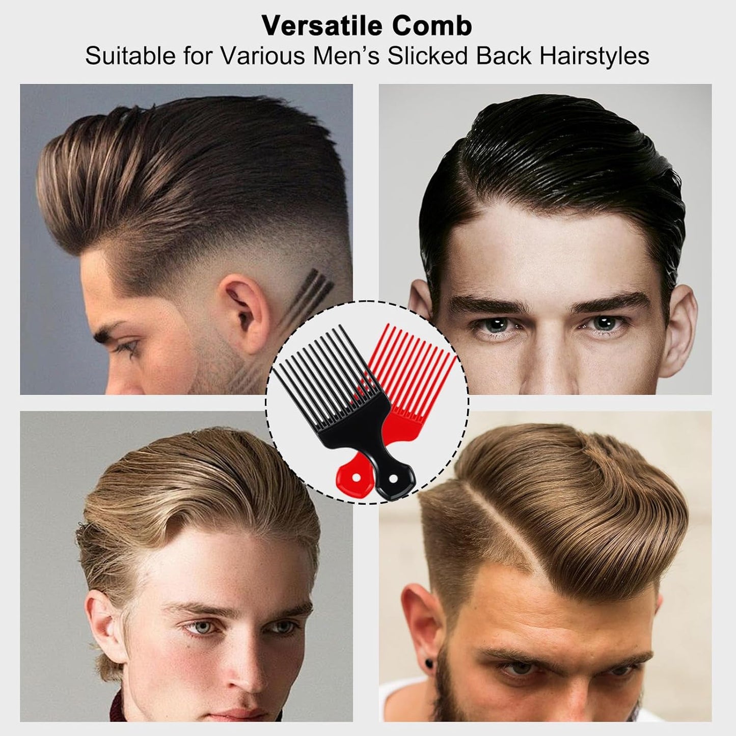 2 Pcs Hair Pick Comb Wide Tooth Lift for Hair Styling Detangling Plastic Afro Comb for Women Men (Black, Red)