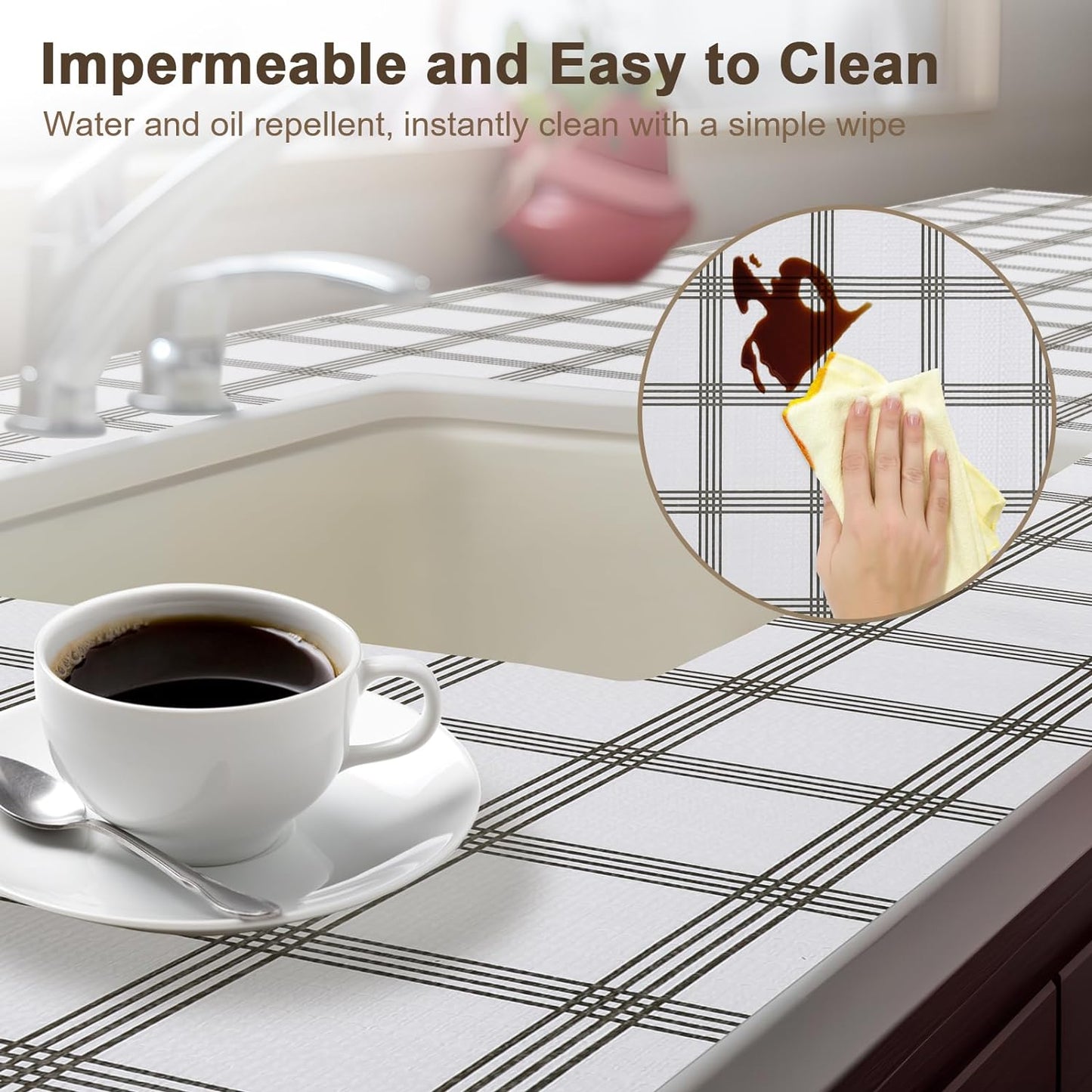 OcePor Non-Adhesive Drawer and Shelf Liner 12IN x 20FT，Non Slip Cabinet and Cupboard Liner, Kitchen Cabinet Liners for Shelves, Waterproof Drawer Shelf Liners for Cabinets/Bathroom Cupboard, Stripe