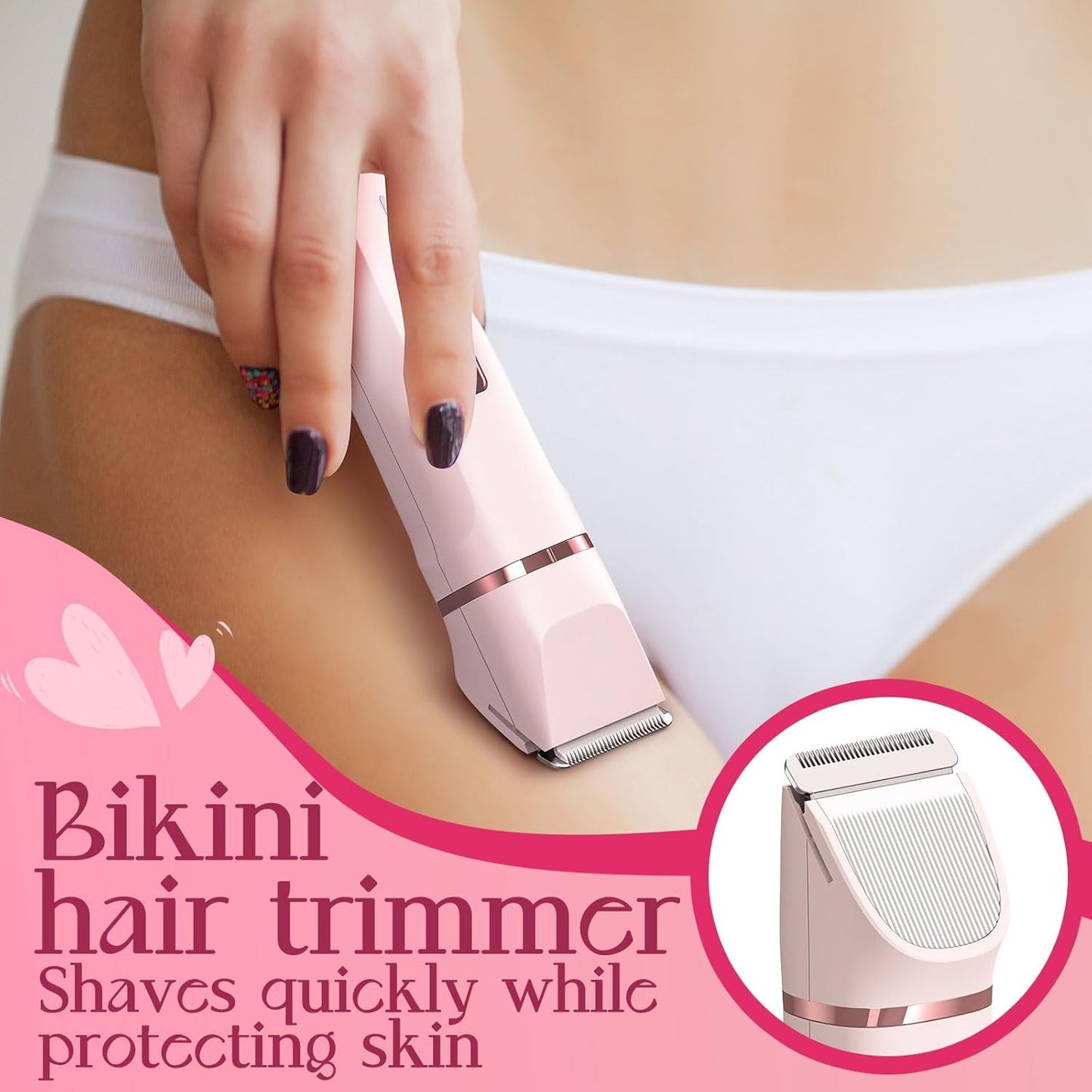 Bikini Trimmer for Women - Painless Electric Razors for Silk Skin,Cordless Body Shaver for Trip,Replaceable Lady Facial Razor, IPX7 Waterproof&Easy Cleaning, Stocking Stuffers Christmas Gifts