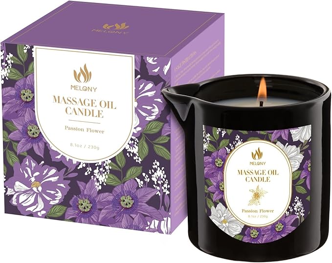 MELONY Massage Oil Candles, Essential Oil Candle Lotion, 8.1OZ/230g, Home Spa with Luxurious Body Oil, Intensive Skin Treatment Candle, Low Temp Body Safe Wax (Passion Flower)