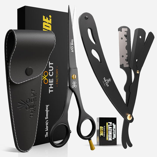 The Cut Factory- Pro Line Extremely Sharp Razor Edge Hair Cutting Scissors Ofset Handle Hair Scissors (BLACK)