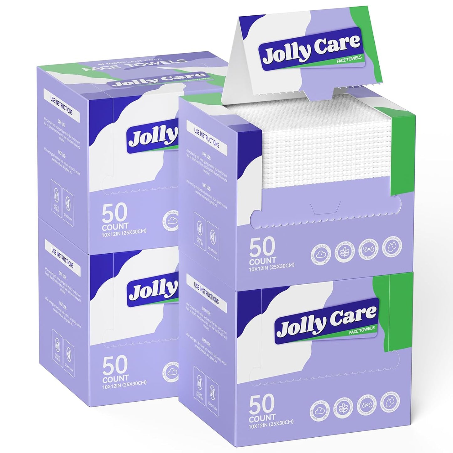 Disposable Face Towels, 10"×12" XL Face Towelette Disposable, Soft Makeup Remover Dry Wipes, Thick Facial Tissue for Women Cleansing, Skin Care, 50 Count (4 Pack)