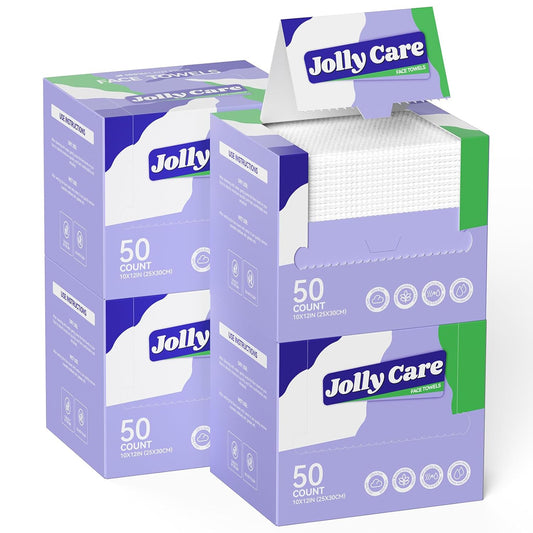 Disposable Face Towels, 10"×12" XL Face Towelette Disposable, Soft Makeup Remover Dry Wipes, Thick Facial Tissue for Women Cleansing, Skin Care, 50 Count (4 Pack)