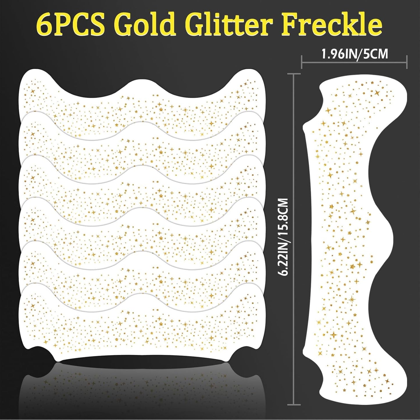 6PCS Glod Glitter Freckles Tattoo, Gold Freckles Temporary Face Tattoos, Gold Star Freckle, Body Face Glitter for Women Girls, Waterproof Long-Lasting Party, Festival, Concert Makeup Accessories