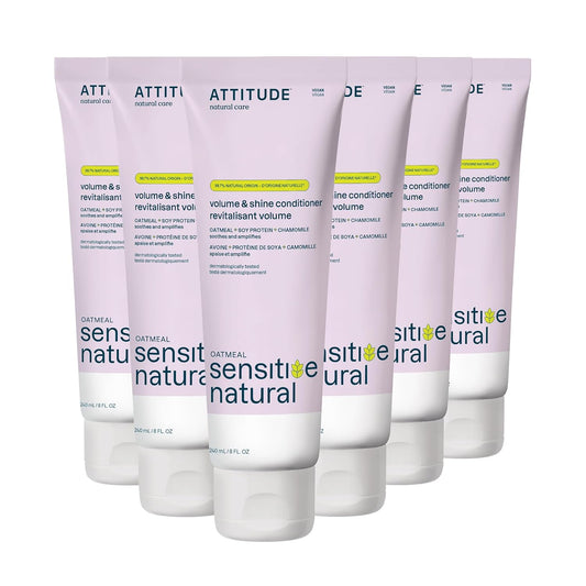 ATTITUDE Hair Conditioner for Sensitive Dry Scalp, For Thin Hair, Soothing Oat, Naturally Derived Ingredients, Dermatologically Tested, Vegan Detangler, Volume and Shine, 8 Fl Oz (Pack of 6)