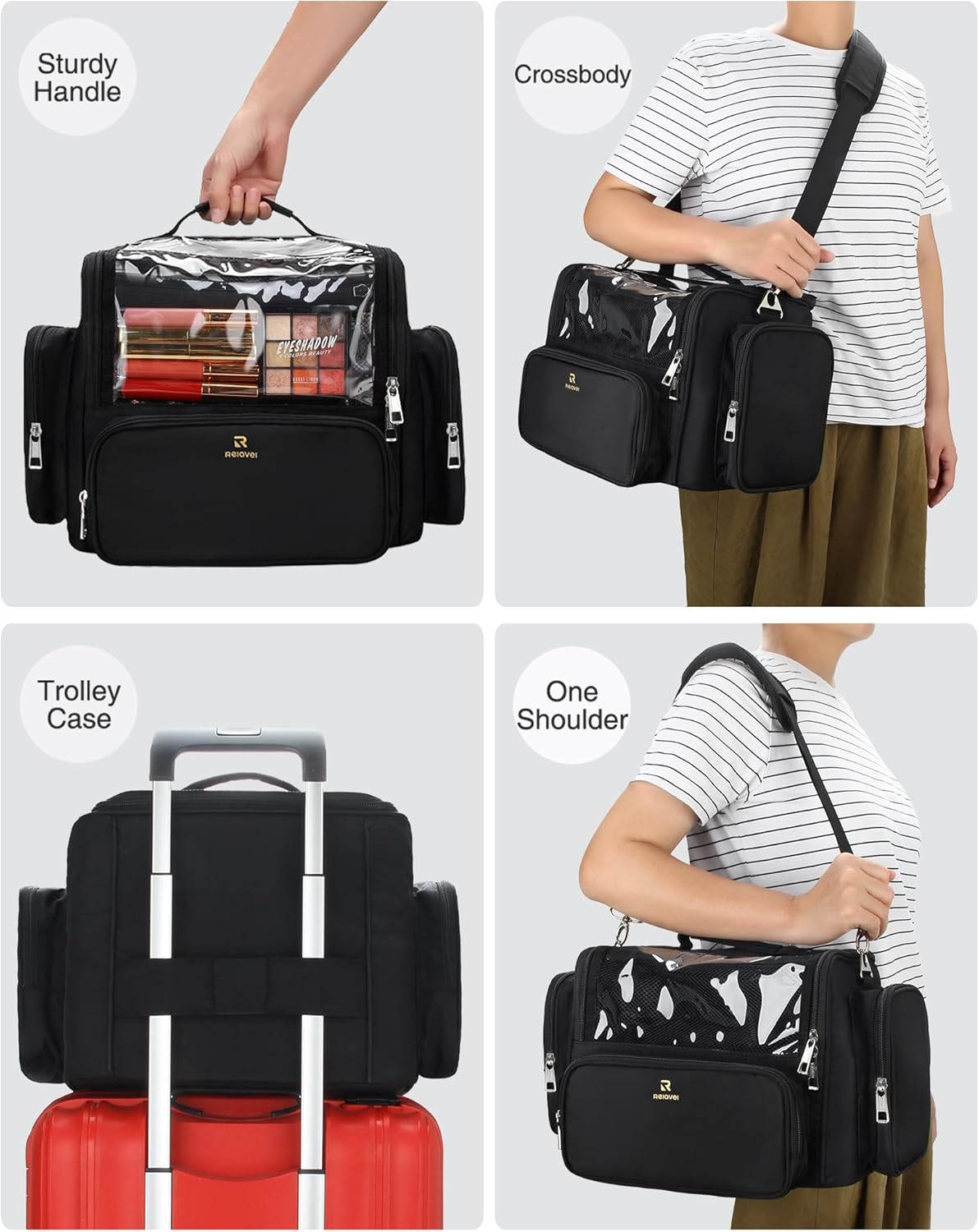 Makeup Brush Bag, Makeup Artist Must Haves, Professional Travel Makeup Brush Case, Extra Large Stand Up Make Up Brush Holder Makeup Organizer, Full Open With Compartments and Shoulder Strap