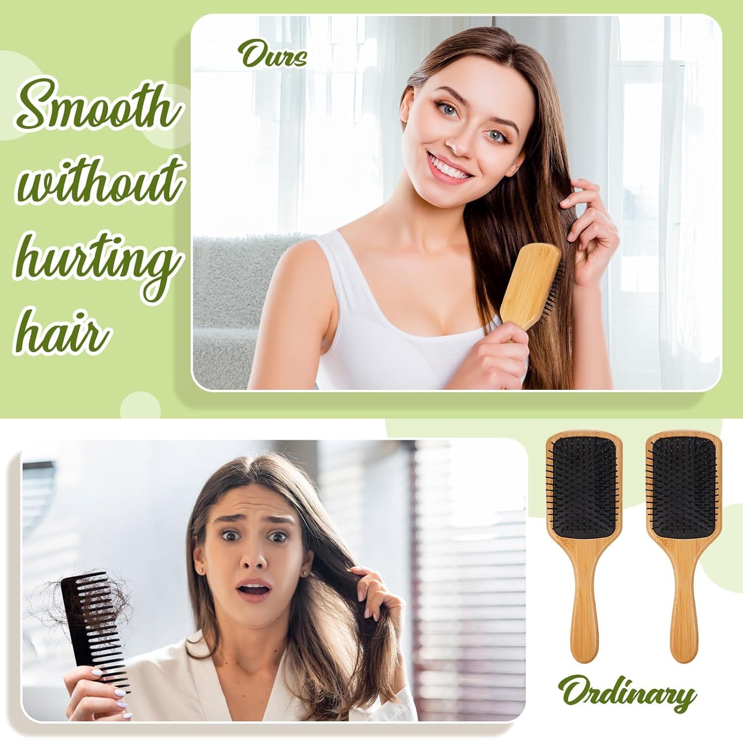 Tessco for you 12 Pcs Christmas Bamboo Hair Brushes Thanksgiving Bulk Wooden Paddle Brush Scalp Massage Bristle Anti Static Engraving DIY Gift for Women Wedding(9.65'' X 3.35'',Black Bristles)