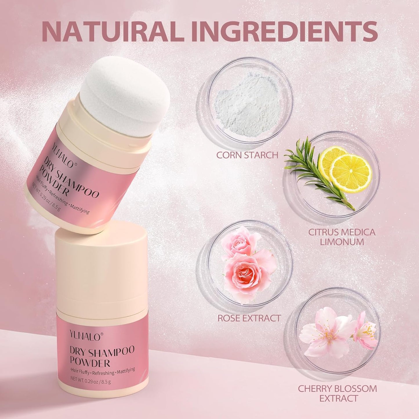 YLNALO Dry Shampoo Powder 2 Packs, Mattifying Root Fuller Looking Refreshing Hair,Non-aerosol, No White Cast, Travel Size Dry Shampoo Suitable for Women and Men,0.58Oz